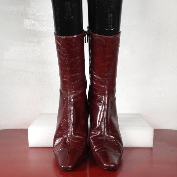 Women's Nine West Brown Leather Ankle High Low Heel Fashion Boots Booties 8 - Picture 8 of 9